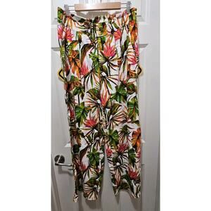 INC International Concepts Women High Rise Linen Pants Loose Tropical Print XL